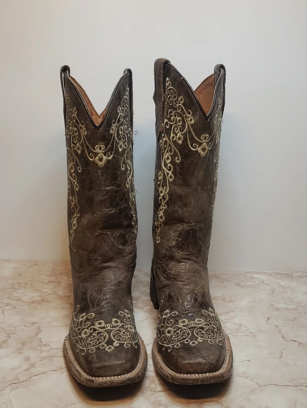Corral  Brown Western Youth Embroidered Heeled Squear Toe Boots Size 3.5